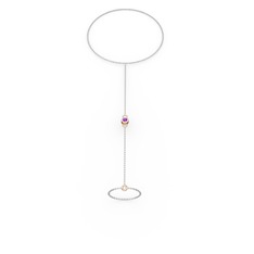 Ametist 14 ayar rose altın bilezik (40 cm beyaz altın rolo zincir)