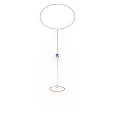 Lab safir 18 ayar beyaz altın bilezik (40 cm rose altın rolo zincir)