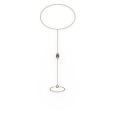 Tektaş Şahmeran Bilezik - Kök yakut 925 ayar siyah rodyum kaplama gümüş bilezik (40 cm rose altın rolo zincir) #ms2f2n