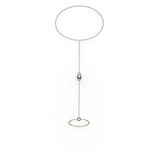 Tektaş Şahmeran Bilezik - Swarovski 925 ayar siyah rodyum kaplama gümüş bilezik (40 cm rose altın rolo zincir) #nrunvb