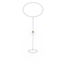 Tektaş Şahmeran Bilezik - Peridot 14 ayar beyaz altın bilezik (40 cm gümüş rolo zincir) #r34ols
