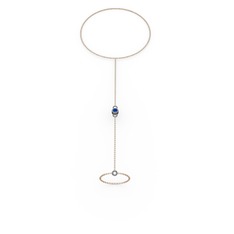 Lab safir 925 ayar siyah rodyum kaplama gümüş bilezik (40 cm rose altın rolo zincir)
