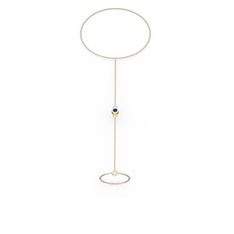 Lab safir 925 ayar altın kaplama gümüş bilezik (40 cm rose altın rolo zincir)