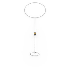 Tektaş Şahmeran Bilezik - Sitrin 925 ayar siyah rodyum kaplama gümüş bilezik (40 cm beyaz altın rolo zincir) #w9o4yb