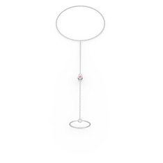 Pembe kuvars 14 ayar beyaz altın bilezik (40 cm beyaz altın rolo zincir)