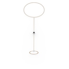 Tektaş Şahmeran Bilezik - Siyah zirkon 14 ayar beyaz altın bilezik (40 cm rose altın rolo zincir) #zft17r
