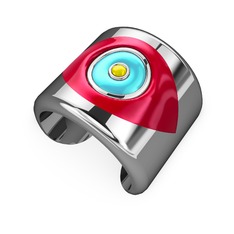 Palmira Mineli Nazar Bilezik - 8 ayar beyaz altın bilezik (Kırmızı mineli) #hczx67