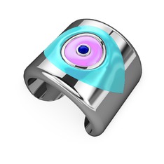 18 ayar beyaz altın bilezik (Pastel mavi mineli)