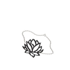 Lotus Çiçeği Bilezik - 925 ayar siyah rodyum kaplama gümüş bilezik (40 cm beyaz altın rolo zincir) #mrmlb6