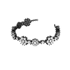 Neva Çiçek Bilezik - Swarovski 925 ayar siyah rodyum kaplama gümüş bilezik #k995j