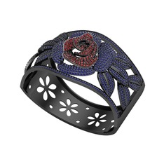 Taşlı Gül Bilezik - Garnet ve lab safir 925 ayar siyah rodyum kaplama gümüş bilezik #109spyx
