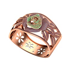 Taşlı Gül Bilezik - Yeşil kuvars ve ametist 18 ayar rose altın bilezik #10r5pgc