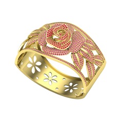 Taşlı Gül Bilezik - Kök yakut ve rodolit garnet 18 ayar altın bilezik #1200i9y