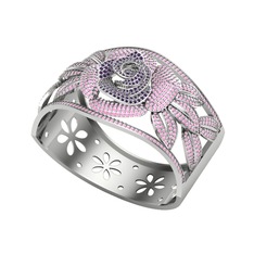 Taşlı Gül Bilezik - Ametist ve pembe kuvars 925 ayar gümüş bilezik #12nopne