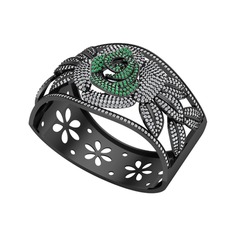Taşlı Gül Bilezik - Yeşil kuvars ve swarovski 925 ayar siyah rodyum kaplama gümüş bilezik #149mahv