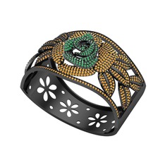 Taşlı Gül Bilezik - Yeşil kuvars ve sitrin 925 ayar siyah rodyum kaplama gümüş bilezik #16lo6pp