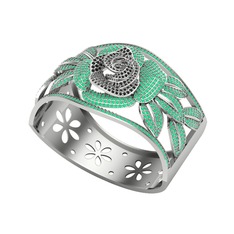 Taşlı Gül Bilezik - Siyah zirkon ve kök zümrüt 14 ayar beyaz altın bilezik #177t4g7