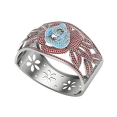 Akuamarin ve garnet 8 ayar beyaz altın bilezik