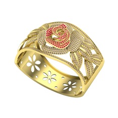 Taşlı Gül Bilezik - Kök yakut ve dumanlı kuvars 8 ayar altın bilezik #17vsb5s