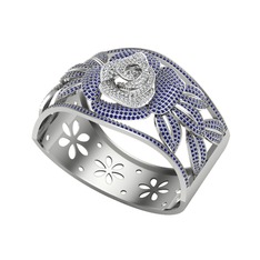 Taşlı Gül Bilezik - Swarovski ve lab safir 8 ayar beyaz altın bilezik #18ik6vn