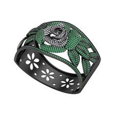 Taşlı Gül Bilezik - Beyaz zirkon ve yeşil kuvars 925 ayar siyah rodyum kaplama gümüş bilezik #18mfeyi