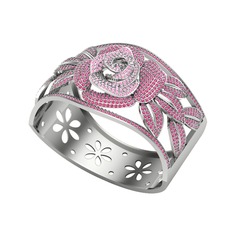 Pembe kuvars ve rodolit garnet 14 ayar beyaz altın bilezik