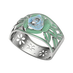 Taşlı Gül Bilezik - Akuamarin ve yeşil kuvars 8 ayar beyaz altın bilezik #19eedqi