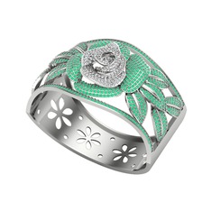 Taşlı Gül Bilezik - Pırlanta ve kök zümrüt 8 ayar beyaz altın bilezik (3.85 karat) #1ahgs9f