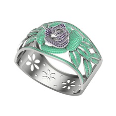 Taşlı Gül Bilezik - Ametist ve kök zümrüt 925 ayar gümüş bilezik #1alec1i