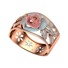 Taşlı Gül Bilezik - Rodolit garnet ve akuamarin 8 ayar rose altın bilezik #1arw123