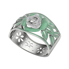 Swarovski ve yeşil kuvars 14 ayar beyaz altın bilezik