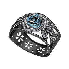 Taşlı Gül Bilezik - Akuamarin ve beyaz zirkon 925 ayar siyah rodyum kaplama gümüş bilezik #1azenp4