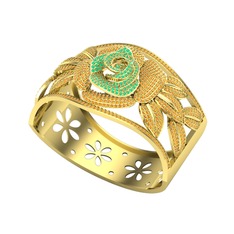 Taşlı Gül Bilezik - Kök zümrüt ve sitrin 14 ayar altın bilezik #1b33w09