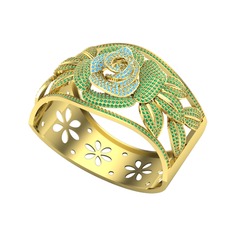 Taşlı Gül Bilezik - Akuamarin ve yeşil kuvars 925 ayar altın kaplama gümüş bilezik #1b7pdep