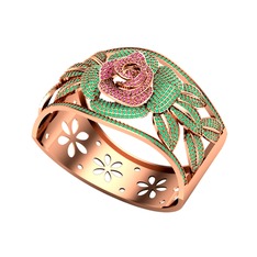 Taşlı Gül Bilezik - Rodolit garnet ve kök zümrüt 14 ayar rose altın bilezik #1brdn8x