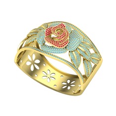 Taşlı Gül Bilezik - Kök yakut ve akuamarin 14 ayar altın bilezik #1cj3efo