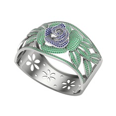 Lab safir ve yeşil kuvars 14 ayar beyaz altın bilezik