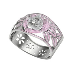 Taşlı Gül Bilezik - Swarovski ve pembe kuvars 14 ayar beyaz altın bilezik #1f83guf
