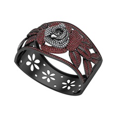 Taşlı Gül Bilezik - Swarovski ve garnet 925 ayar siyah rodyum kaplama gümüş bilezik #1g4dxi0