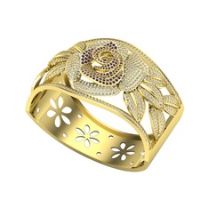 Taşlı Gül Bilezik - Ametist ve swarovski 925 ayar altın kaplama gümüş bilezik #1gms92g