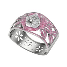 Taşlı Gül Bilezik - Swarovski ve rodolit garnet 8 ayar beyaz altın bilezik #1hpe4sl