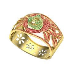 Yeşil kuvars ve kök yakut 18 ayar altın bilezik