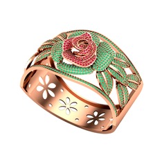 Taşlı Gül Bilezik - Kök yakut ve kök zümrüt 14 ayar rose altın bilezik #1k7qg0r