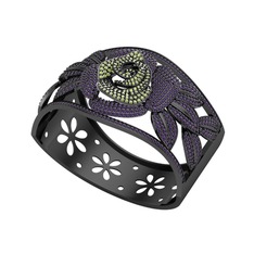 Taşlı Gül Bilezik - Peridot ve ametist 925 ayar siyah rodyum kaplama gümüş bilezik #1knvaip