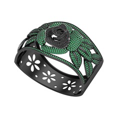 Siyah zirkon ve yeşil kuvars 925 ayar siyah rodyum kaplama gümüş bilezik