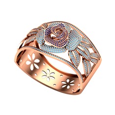 Taşlı Gül Bilezik - Lab safir ve akuamarin 925 ayar rose altın kaplama gümüş bilezik #1ll24sc