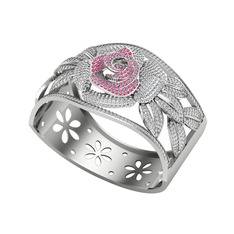 Taşlı Gül Bilezik - Rodolit garnet ve swarovski 8 ayar beyaz altın bilezik #1m81c43