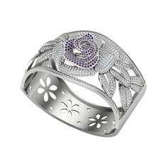 Taşlı Gül Bilezik - Ametist ve swarovski 14 ayar beyaz altın bilezik #1n14cva