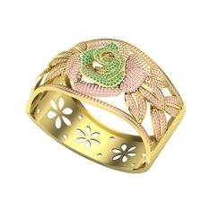 Yeşil kuvars ve pembe kuvars 925 ayar altın kaplama gümüş bilezik