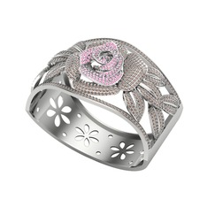 Pembe kuvars ve dumanlı kuvars 18 ayar beyaz altın bilezik